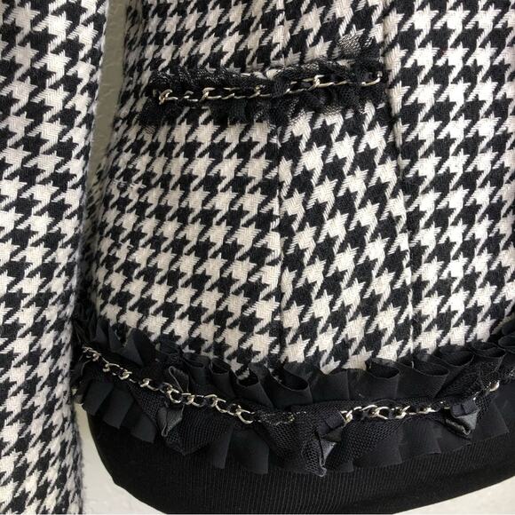 WHBM black and white houndstooth ruffle trim blazer size 8 - Picture 6 of 16